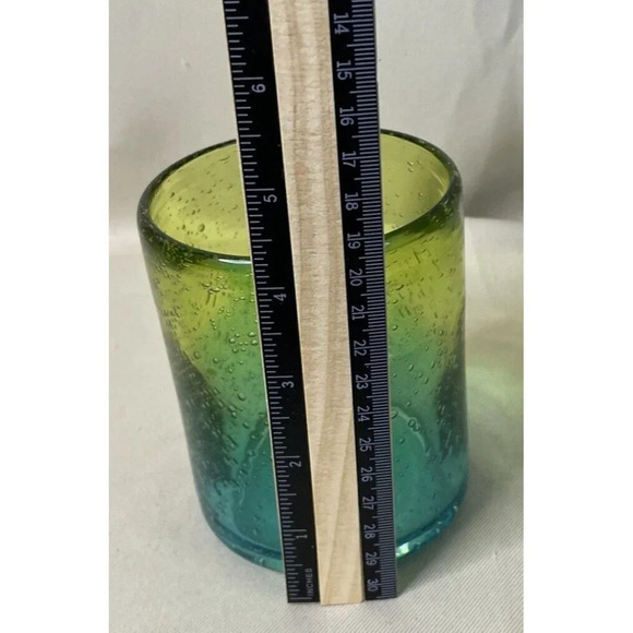 Pier 1 One‎ Circa Blue Green Bubble Glass Tumbler Highball Vase Boho 4.5 Inch - Picture 5 of 6